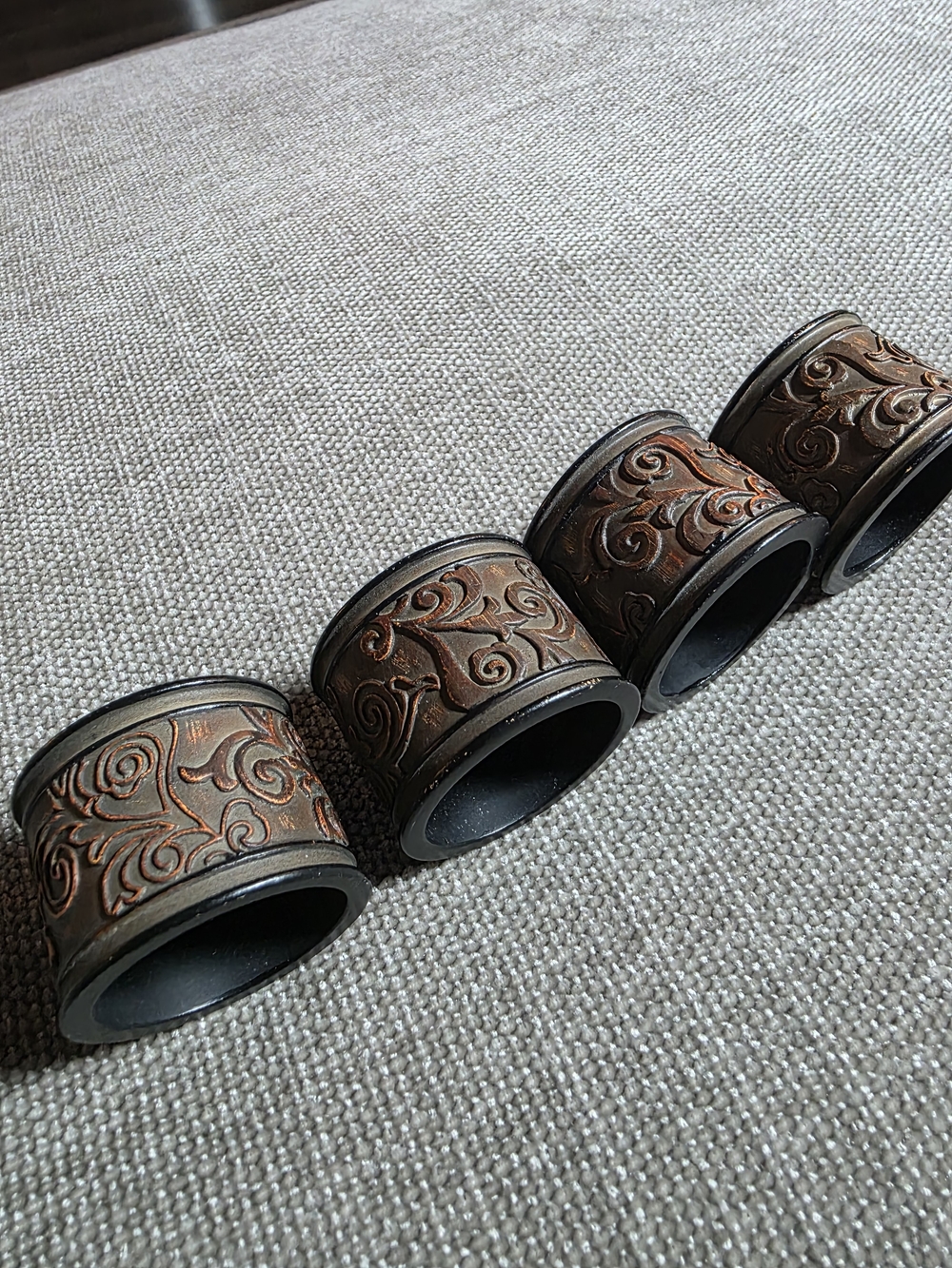 Embossed Plastic Napkin Rings Brown Scroll Set of 4